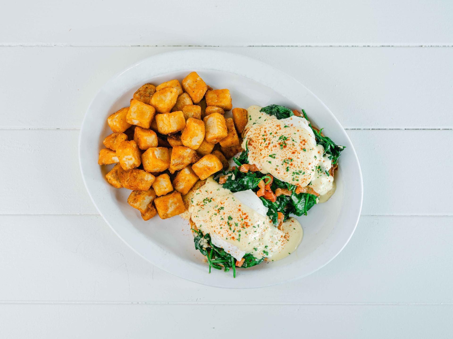 Florentine Benedict with sautéed spinach and hollandaise